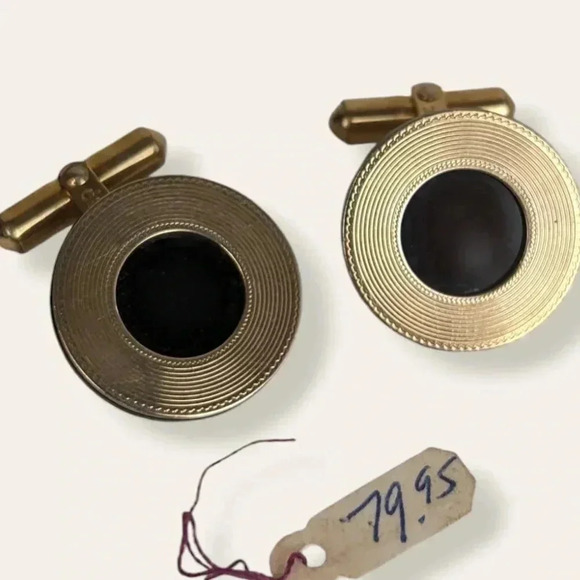 Vintage Destino 12K GF Circle Onyx Cufflinks - Picture 4 of 7